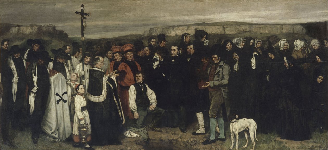 دفن في Ornans لوحة من الشخصيات البشرية ، تاريخ دفن في Ornans ، 1849-1850 بواسطة غوستاف كوربيت