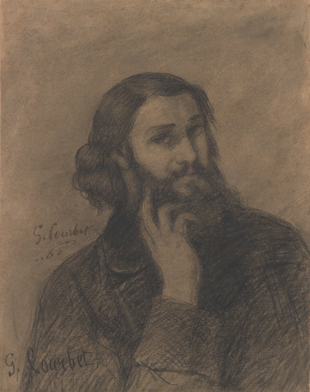 صورة ذاتية ، c.1866 (conté crayon) بواسطة غوستاف كوربيت