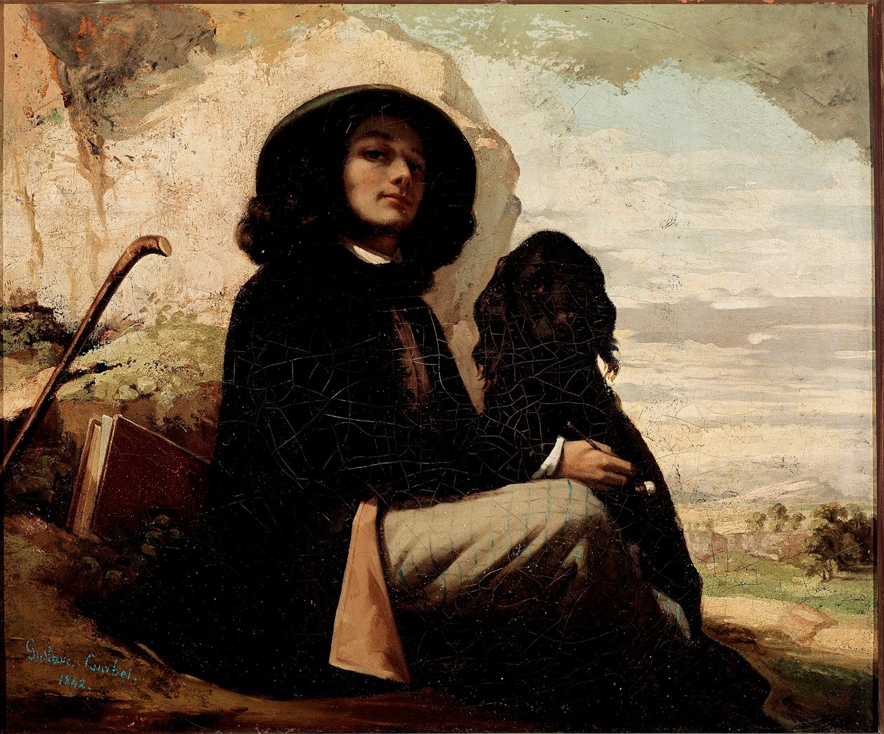 بورتريه ذاتي مع الكلب الأسود بقلم غوستاف كوربيه (1819-1877) 1842 بواسطة غوستاف كوربيت