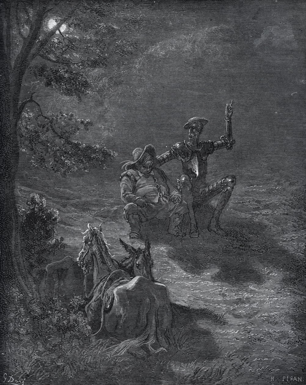 خطاب ليلي - من "دون كيشوت دي لا مانشا" لميغيل سيرفانتس (1547-1616) (دون كيشوت) - نقش خشبي بعد رسم غوستاف دوري بواسطة غوستاف دور