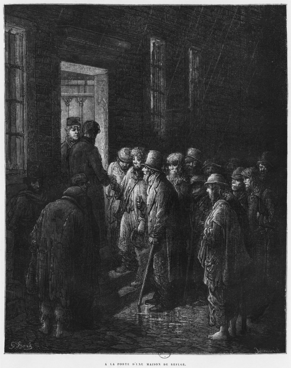 منزل ملجأ ، رسم توضيحي من "لوندريس" بواسطة لويس إنولت (1824-1900) 1876 ، نقشه بول جونارد باسل (ت 1902) باريس ، هاشيت بواسطة غوستاف دور