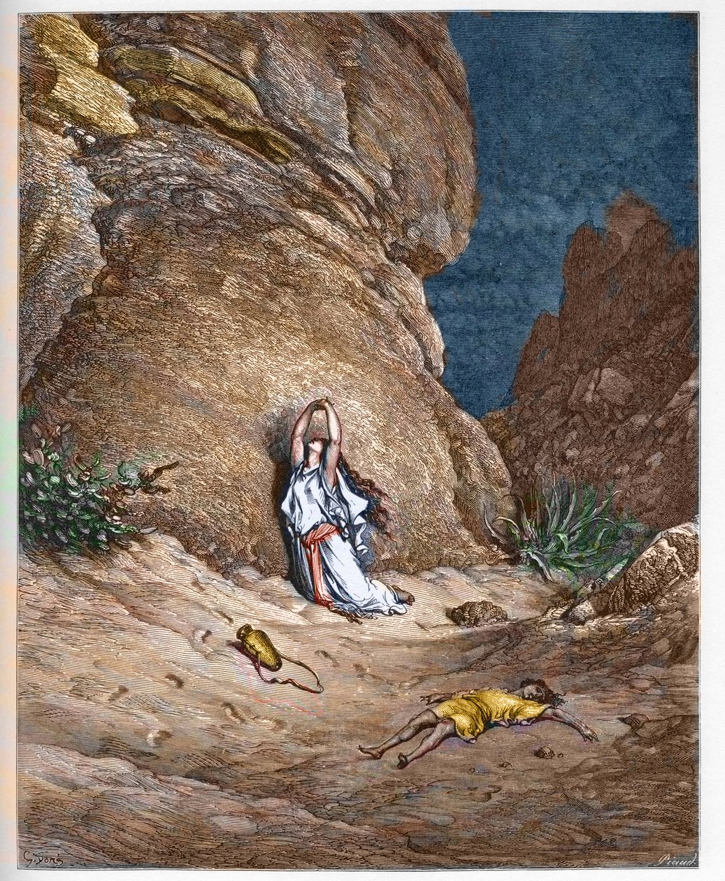 أغار (هاجر) وابنها إسماعيل (إسماعيل) ، في الصحراء بعد طردهما من قبل إبراهيم - عقار (هاجر) وابنه إسماعيل (إسماعيل) ، في الصحراء بعد أن اصطادهما إبراهيم - نقش في "" الإنجيل المقدس "" بواسطة Gustave Dore (1832-1883) - نقش الاب بواسطة غوستاف دور