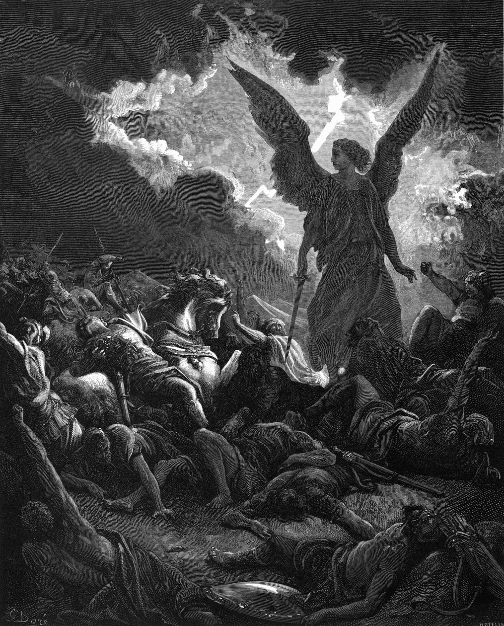رئيس الملائكة جبرائيل ، أداة الله ، ضرب معسكر سنحاريب والآشوريين ، 1865-1866 بواسطة غوستاف دور