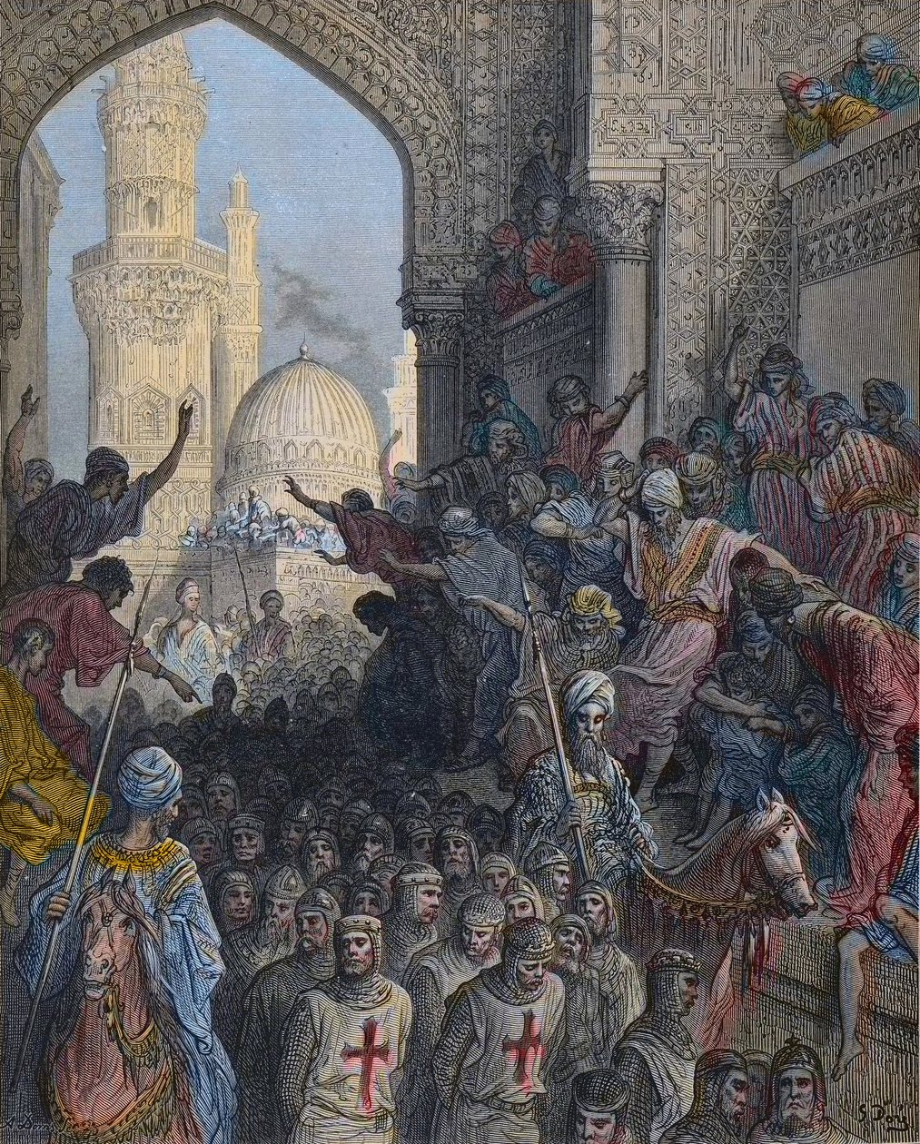 وصول أسرى المنية إلى القاهرة - الحملة الصليبية السابعة 1248-1254 بقيادة القديس لويس - وصول الأسرى إلى القاهرة - بعد هزيمة المنصورة (معركة المنصورة) في 8 فبراير. بواسطة غوستاف دور