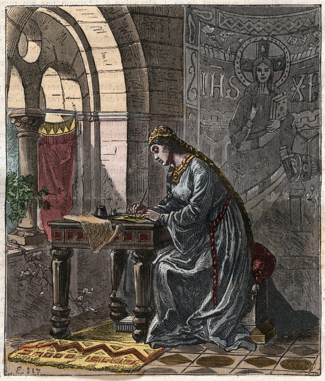 بيرتراد من مونتفورت (1070-1117) ملكة فرنسا (زوجة فيليب الأول ملك فرنسا) في فونتيفراولت - نقش لغوستاف دور من القرن التاسع عشر في "" التاريخ الوطني المصور لفرنسا من أكثر الأوقات تراجعًا حتى اليوم "1876 - مجموعة خاصة بواسطة غوستاف دور