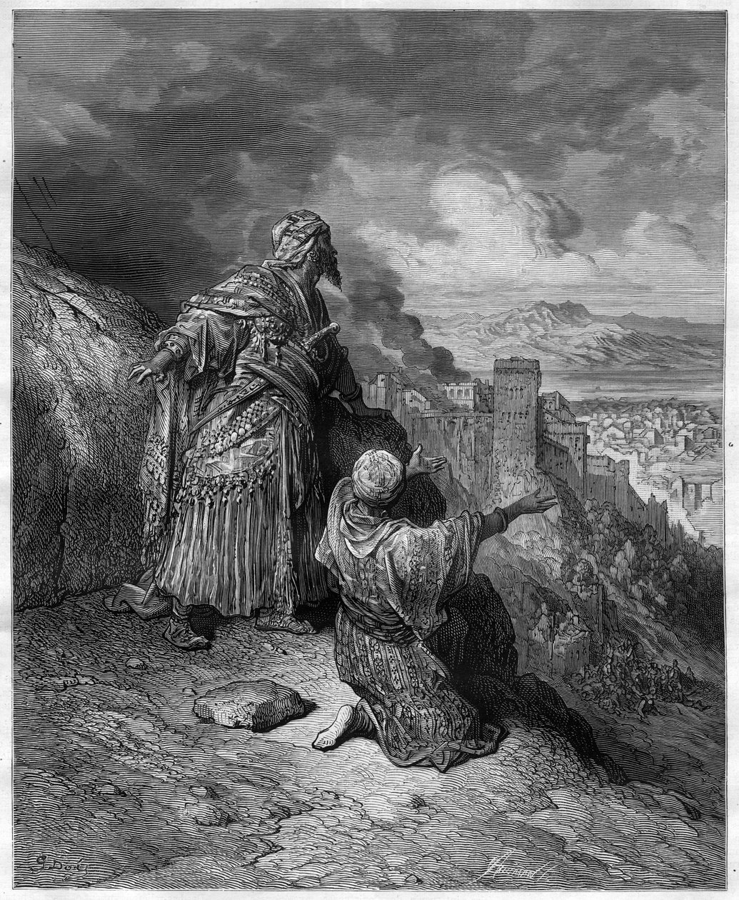 Boabdil يغادر غرناطة - أبو عبد الله محمد ، المعروف أيضًا باسم El Chico (محمد الثاني عشر) (1459-1533) آخر ملوك عرب لغرناطة ، رسم توضيحي من "قصص الحروب الصليبية" بواسطة JF. ميشود بواسطة غوستاف دور