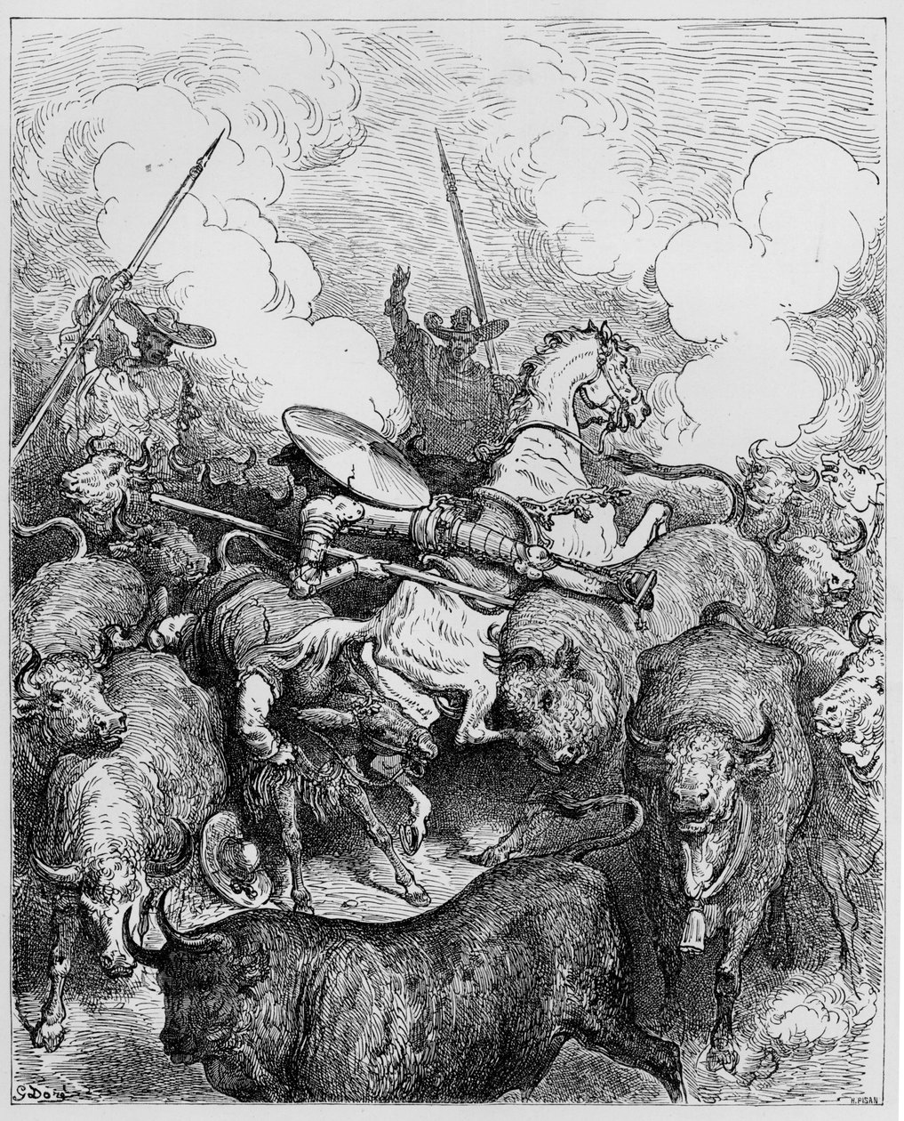 Bull Fighting ، من "Don Quixote de la Mancha" بواسطة ميغيل سرفانتس ، نقش بواسطة هيليودور جوزيف بيسان ، c.1875 بواسطة غوستاف دور