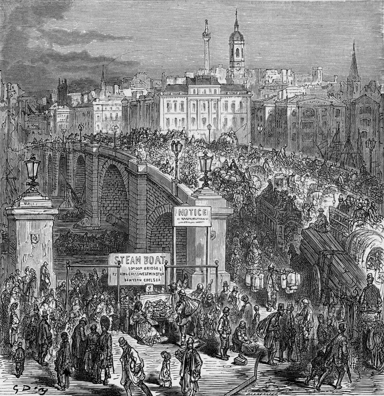 مشهد مزدحم على جسر لندن ، 1872. بواسطة غوستاف دور