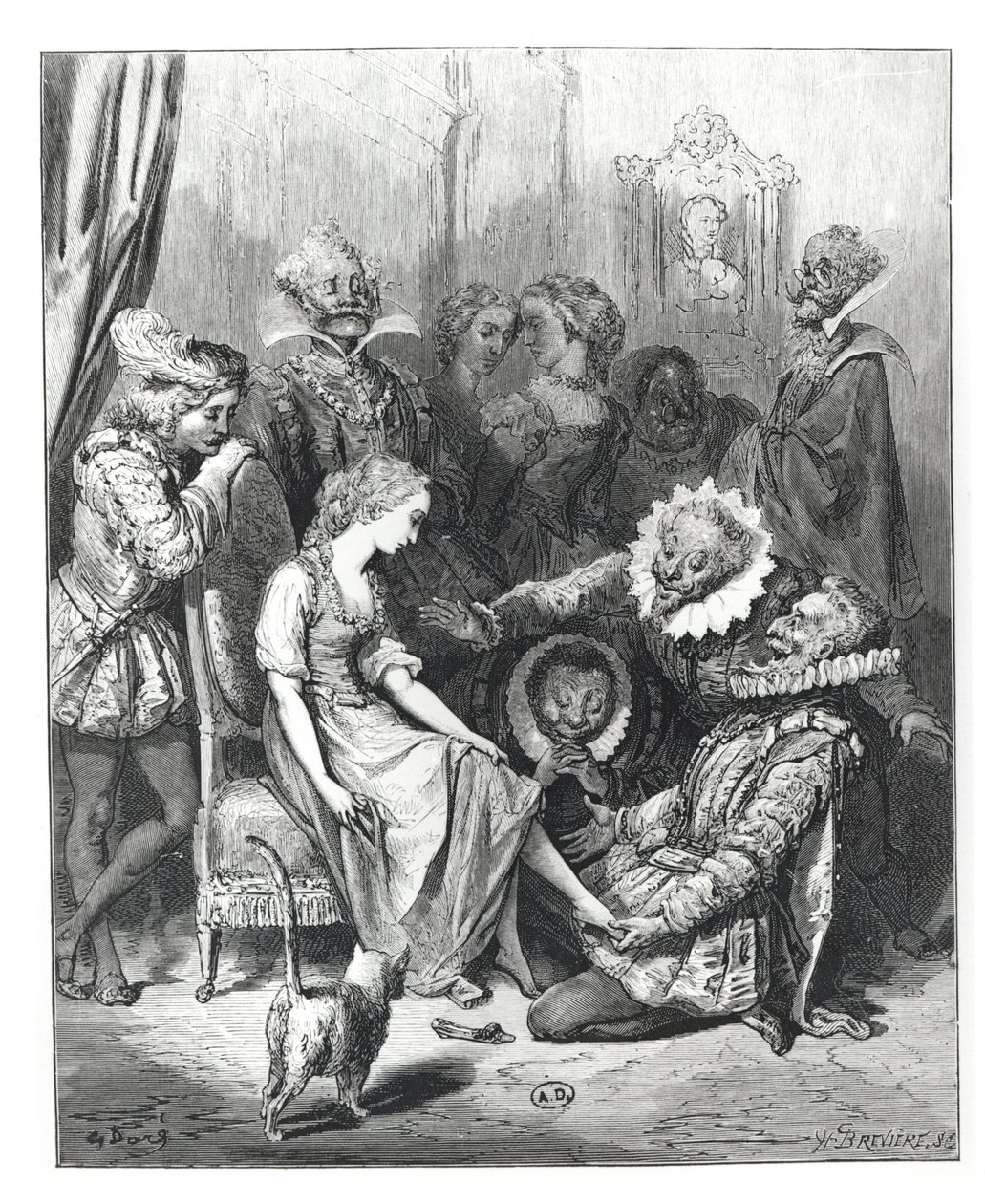 "سندريلا والنعال الزجاجي" ، رسم توضيحي من "Les Contes de Perrault" ، منقوش بواسطة Louis Henri Breviere (1797-1869) ، نشره J.Hetzel ، 1862 بواسطة غوستاف دور