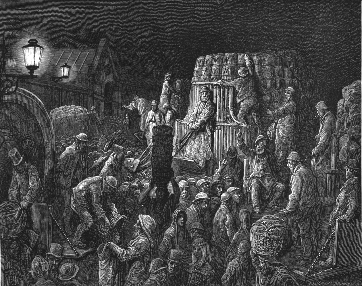 "سوق كوفنت جاردن - الصباح الباكر" ، ١٨٧٢. بواسطة غوستاف دور