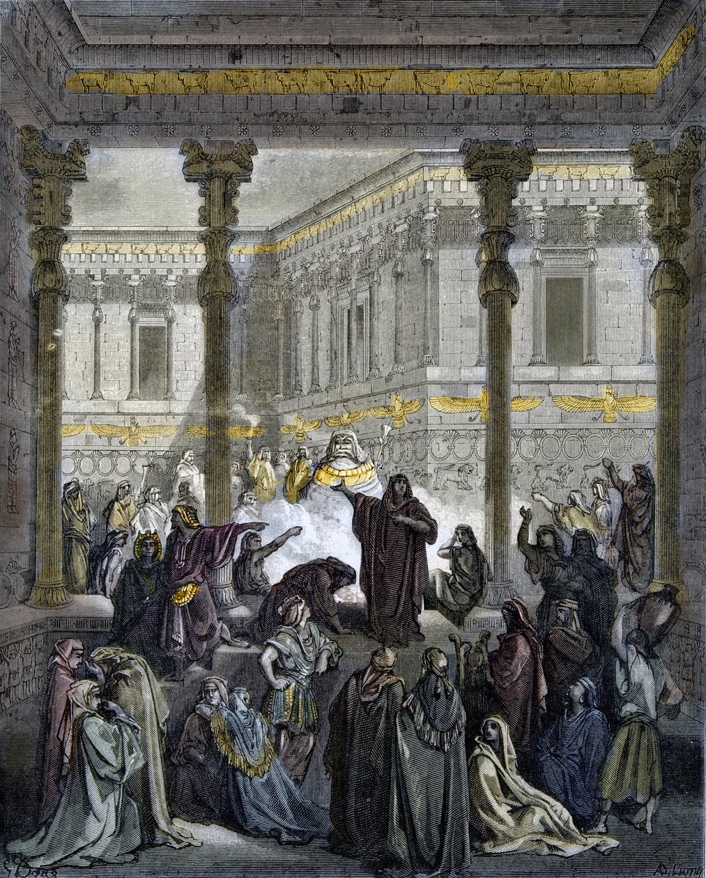 دانيال يربك كهنة البعل - دانيال يربك كهنة بل - نقش في "" The Bible illustree "بقلم غوستاف دوري (1832-1883) - نقش من" "الكتاب المقدس دوري" بواسطة غوستاف دور