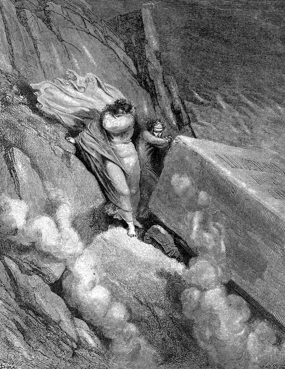 دانتي وفيرجيل على حافة الهاوية التي انبعثت منها رائحة كريهة ، 1863 بواسطة غوستاف دور