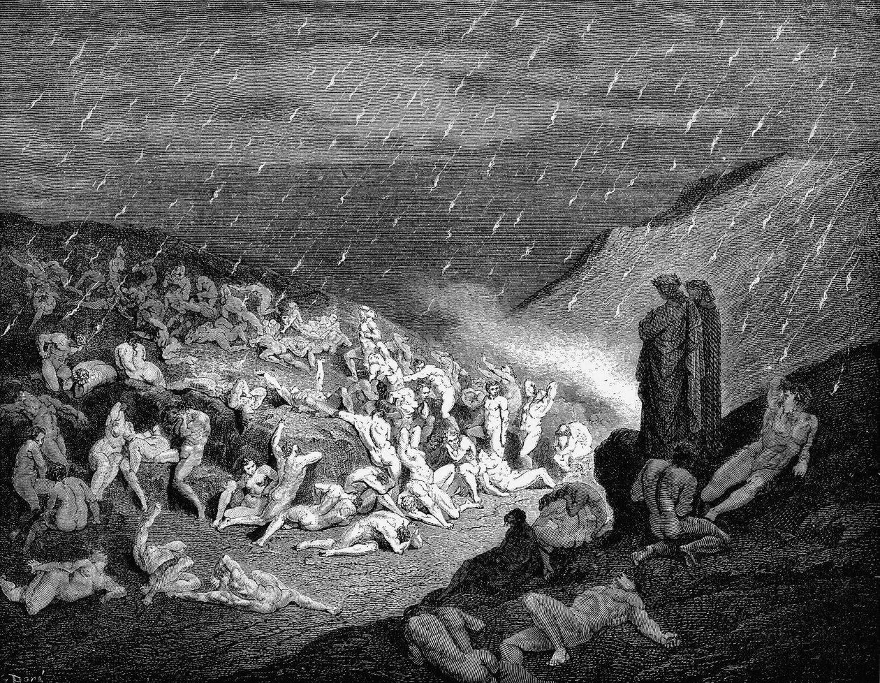 دانتي وفيرجيل ينظران إلى النفوس في العذاب في الجحيم ، 1863 بواسطة غوستاف دور