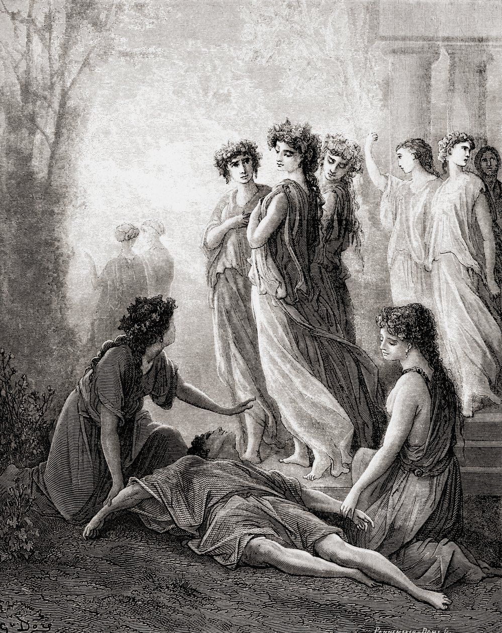 Daphnis et Alcimadure ، من طبعة أواخر القرن التاسع عشر من Fables de La Fontaine (نقش الخشب) بواسطة غوستاف دور