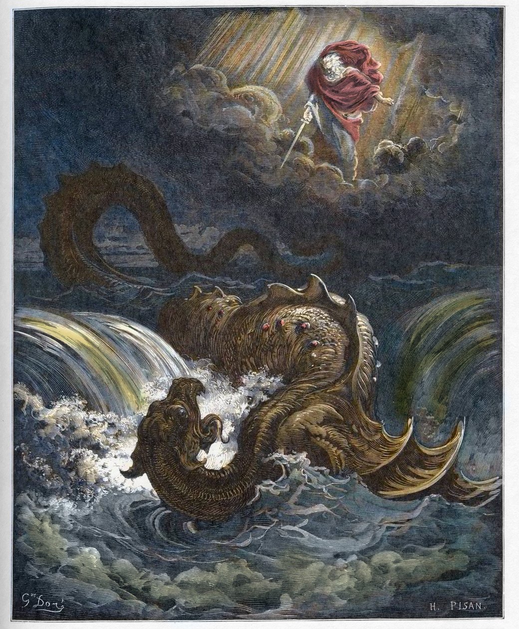 تدمير Leviathan - تدمير Leviathan ، الوحش البحري في العهد القديم - نقش في "" The Bible illustree "بقلم Gustave Dore (1832-1883) - نقش من" "The Dore Bible" بواسطة غوستاف دور