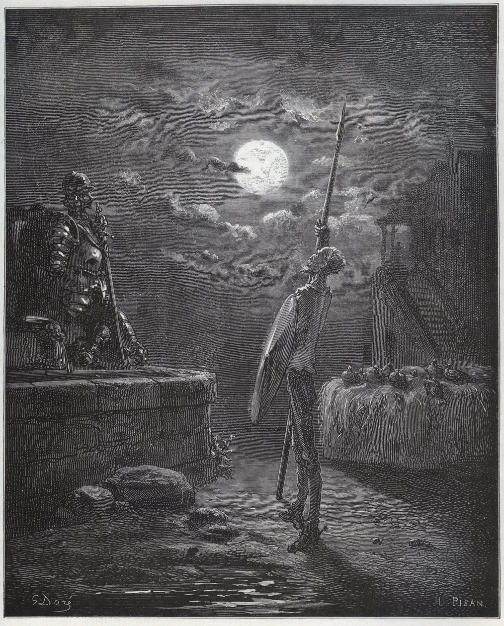دون كيشوت يراقب ذراعيه - من "Don Quixote de la Mancha" لميغيل سيرفانتس بواسطة غوستاف دور