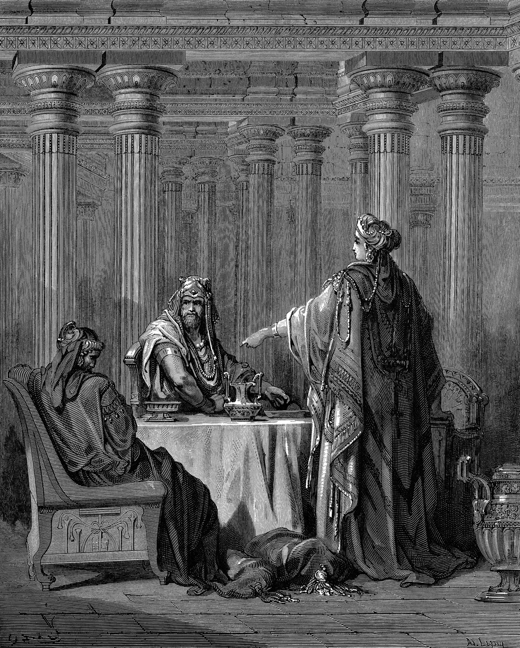 استير عام 450 قبل الميلاد قبل زوجها الملك أحشويرش زركسيس الأول ملك بلاد فارس ، 1866 بواسطة غوستاف دور