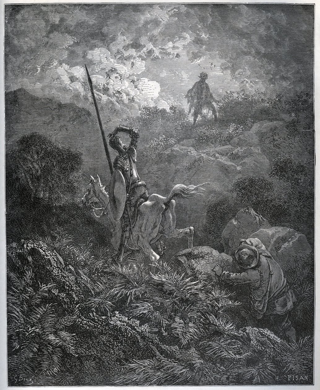 الظهور الأول لـ Deguenille-de-la-Malaise-Mine - من "" Don Quixote de la Mancha "لميغيل سيرفانتس (1547-1616) (دون كيشوت) - نقش خشبي بعد رسم غوستاف دوري بواسطة غوستاف دور