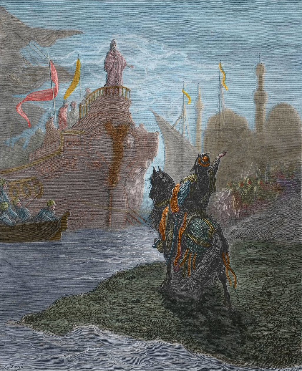 الحملة الصليبية الرابعة - الحملة الصليبية الرابعة - Alexis V Doukas Murzuphle (1140-1204) - Murzuflo (Alessio Ducas) تفاوض مع Doge Enrico Dandolo (1107-1205) ، en 1204. نقش لغوستاف دوري (1832-1883) من تاريخ الحروب الصليبية بواسطة غوستاف دور