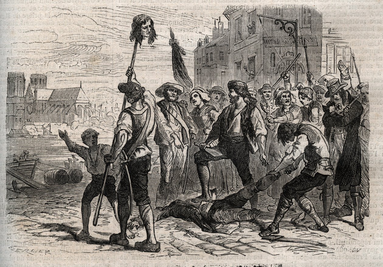 الثورة الفرنسية: وفاة جاك دي فليسيليس ، كونت بريجي (1730-1789) ، المسؤول الفرنسي ، prevot des marchands sur les degres de l'hotel de ville في باريس في 14 يوليو 1789 - وفاة جاك دي فليسيليس ، عميد تجار باريس بواسطة غوستاف دور