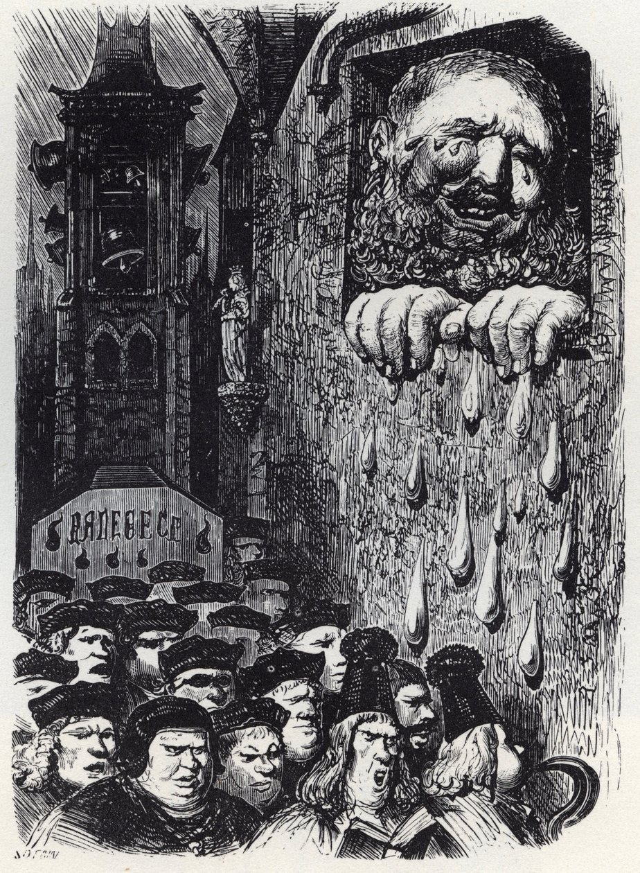 جارجانتوا حزنًا على وفاة زوجته - جارجانتوا حدادًا على زوجته - رسم توضيحي من "Gargantua and Pantagruel" بقلم فرانسوا رابيليه - نقش لغوستاف دوري (1832-1883) بواسطة غوستاف دور