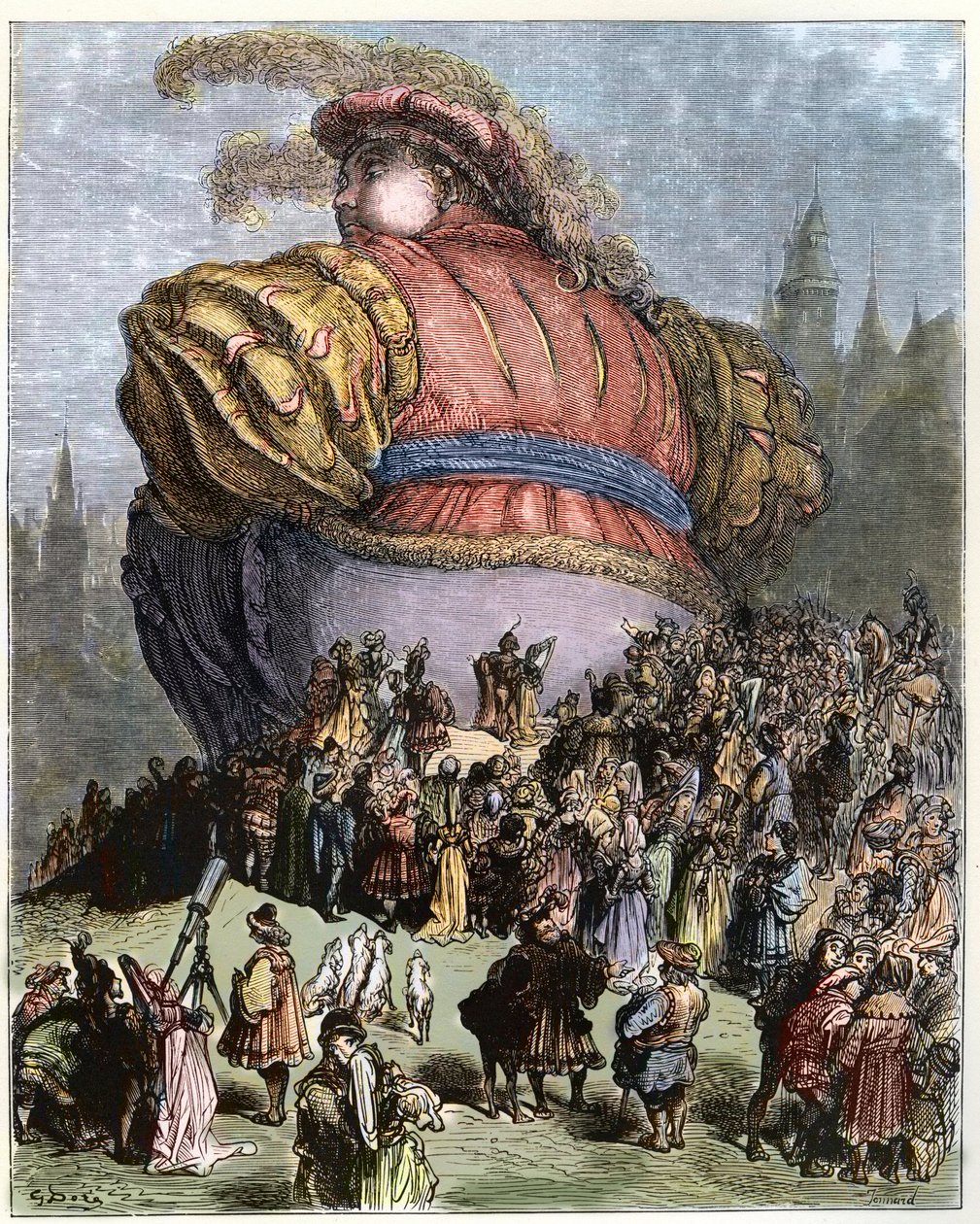 غارغانتوا يزور باريس - شعب باريس يتعجب من Gargantua - رسم توضيحي من "Gargantua and Pantagruel" ، بقلم فرانسوا رابيليه - نقش لغوستاف دوري (1832-1883) بواسطة غوستاف دور