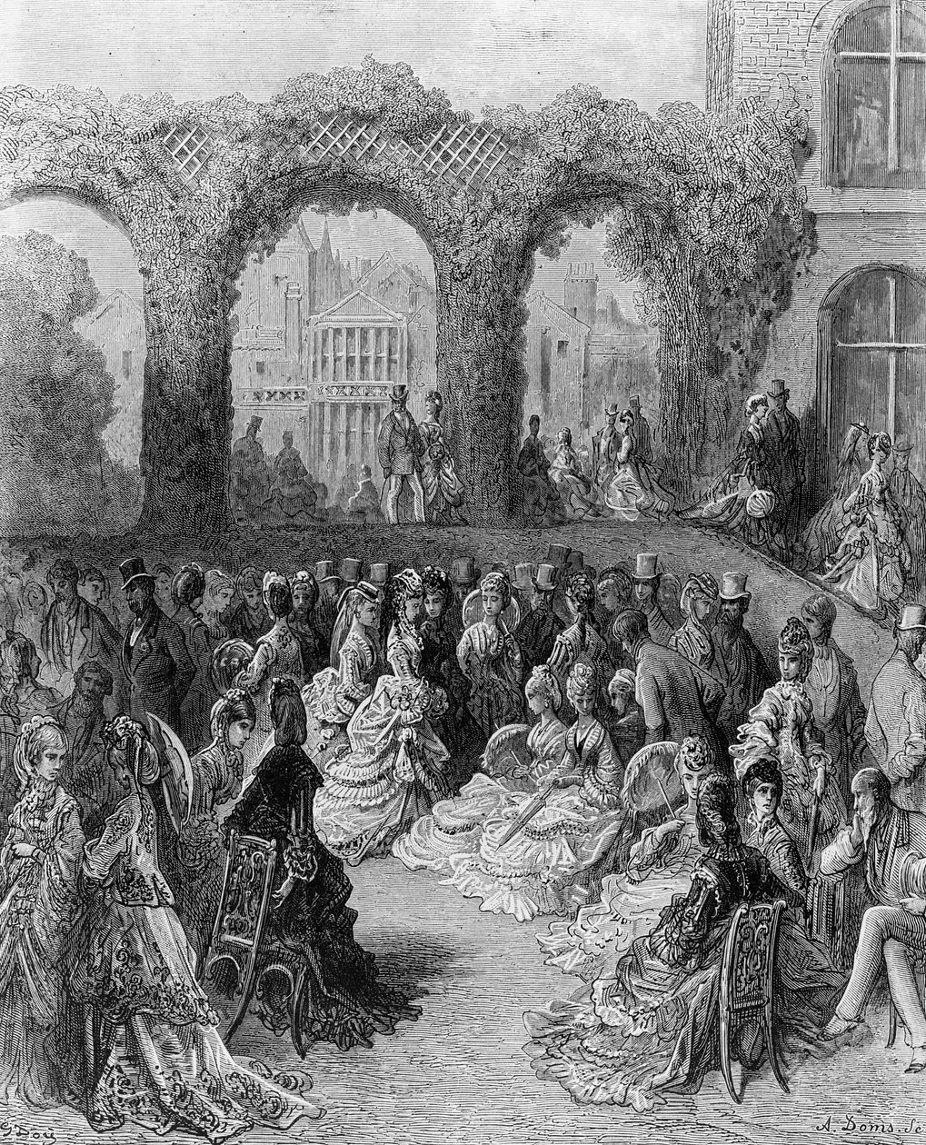 Holland House - حفلة حديقة ، من "لندن ، رحلة حج" ، كتبها وليام بلانشارد جيرولدز (1826-1884) ، نقشها A. Doms ، حانة. 1872 بواسطة غوستاف دور