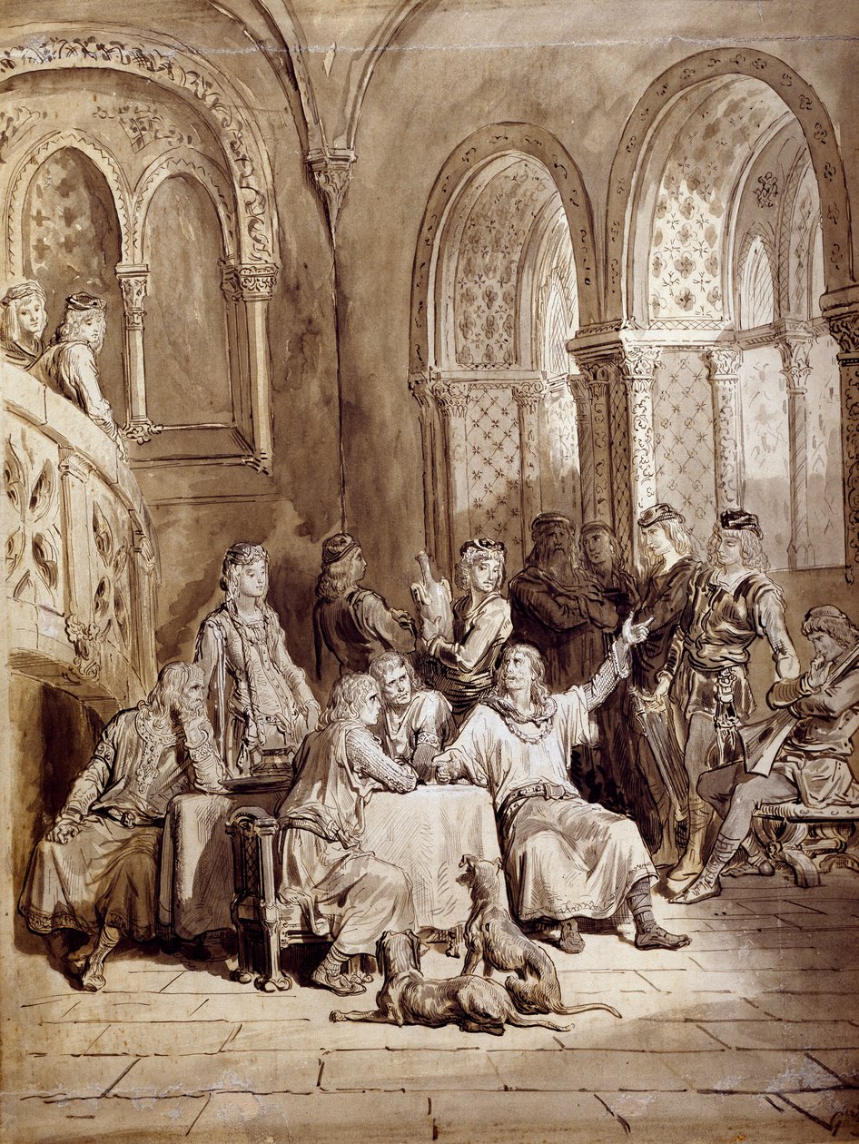 رسم توضيحي لسلسلة القصائد ، قصائد الملك لألبرت تينيسون (1809-1892) ، نقش لغوستاف دوري (1832-1883) بواسطة غوستاف دور