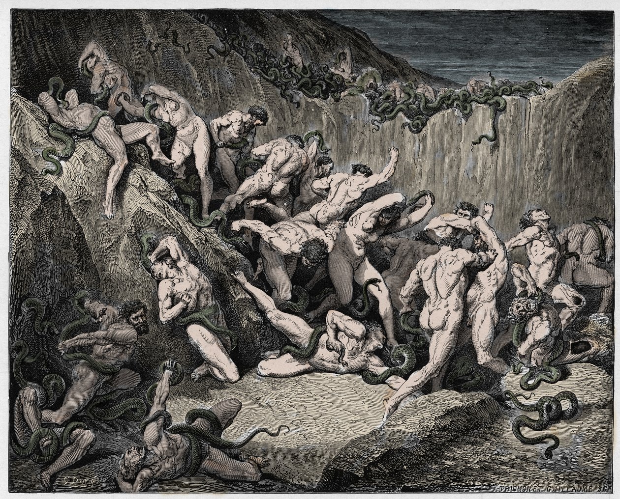 جحيم ، كانتو 24: اللصوص يعذبهم الثعبان ، رسم توضيحي من "الكوميديا الإلهية" لدانتي أليغييري ، 1885 بواسطة غوستاف دور