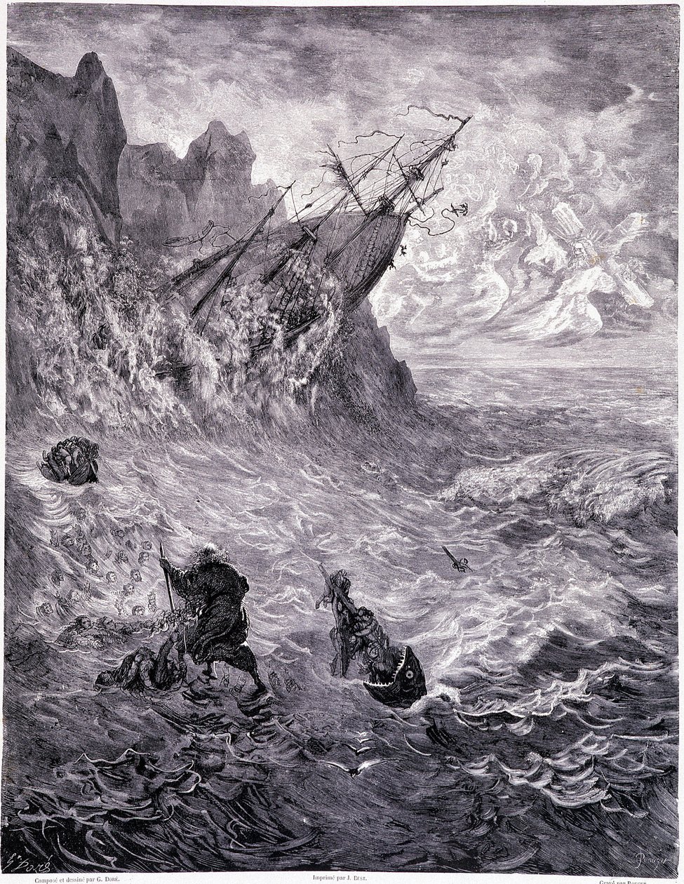أعبر البحار ... اللوحة X ​​- رسم غوستاف دوري (1832-1883) ، لـ La legende du Jeif يتجول بواسطة Pierre Dupont ، إصدار Librairie du Magasin Picturesque ، باريس 1862 بواسطة غوستاف دور