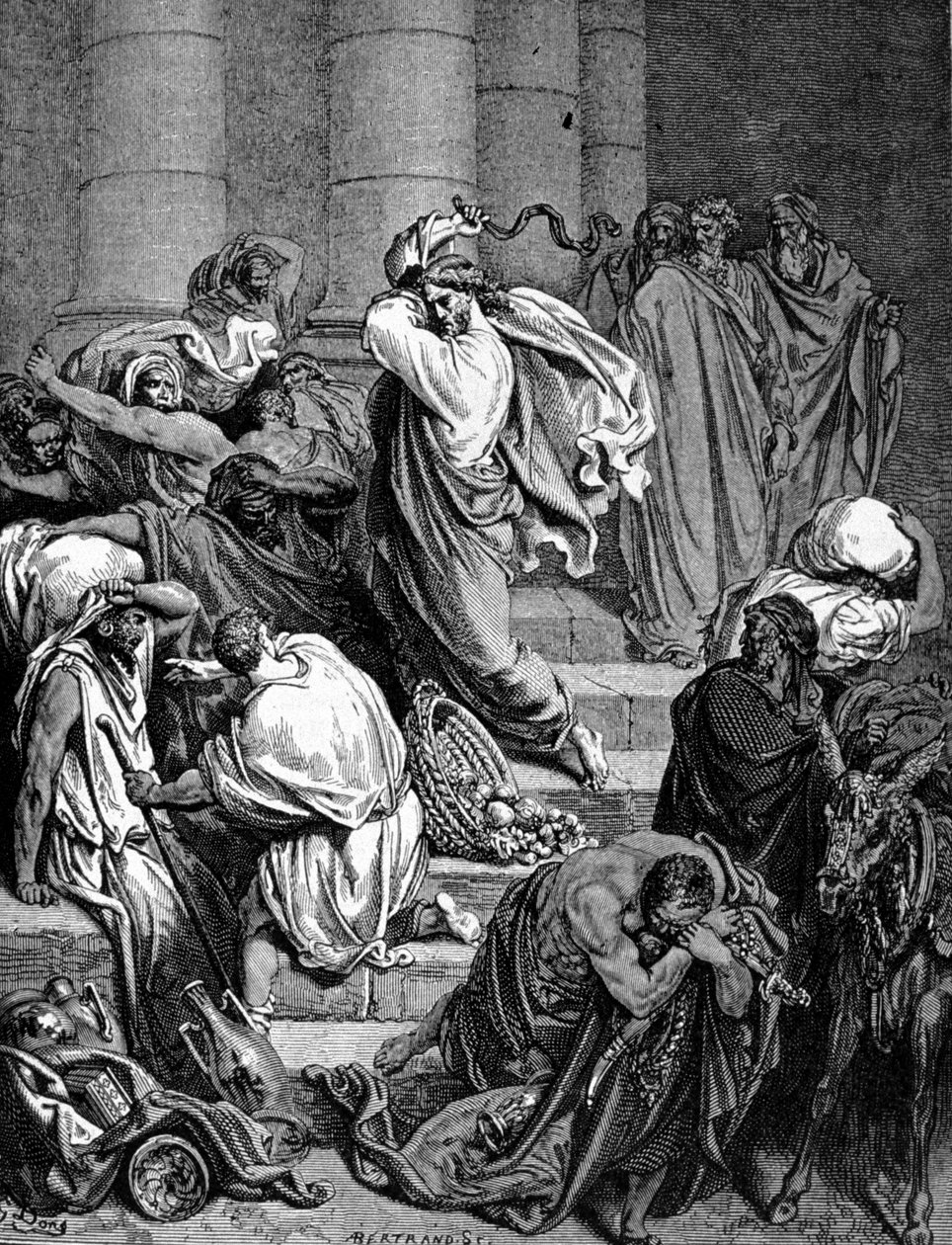يطارد يسوع المسيح تجار الهيكل. رسم توضيحي لغوستاف دوريه. بواسطة غوستاف دور