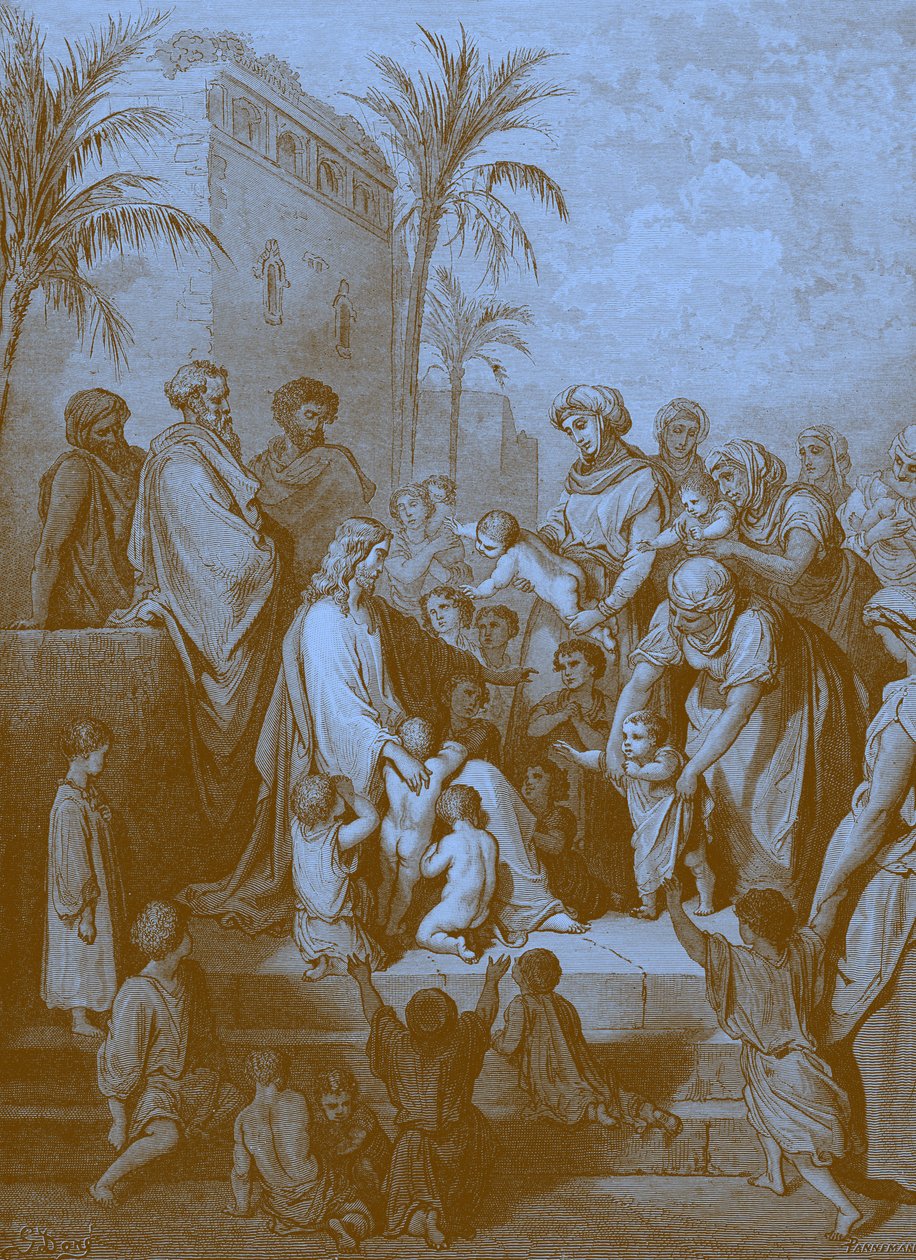 يسوع يبارك الأطفال ، بواسطة Doré. - الكتاب المقدس بواسطة غوستاف دور