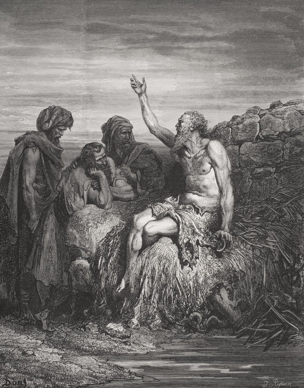 أيوب وأصدقائه ، أيوب 6: 1-4 ، رسم توضيحي من "الكتاب المقدس" لدور ، منقوش بقلم JRegnier ، 1866 بواسطة غوستاف دور