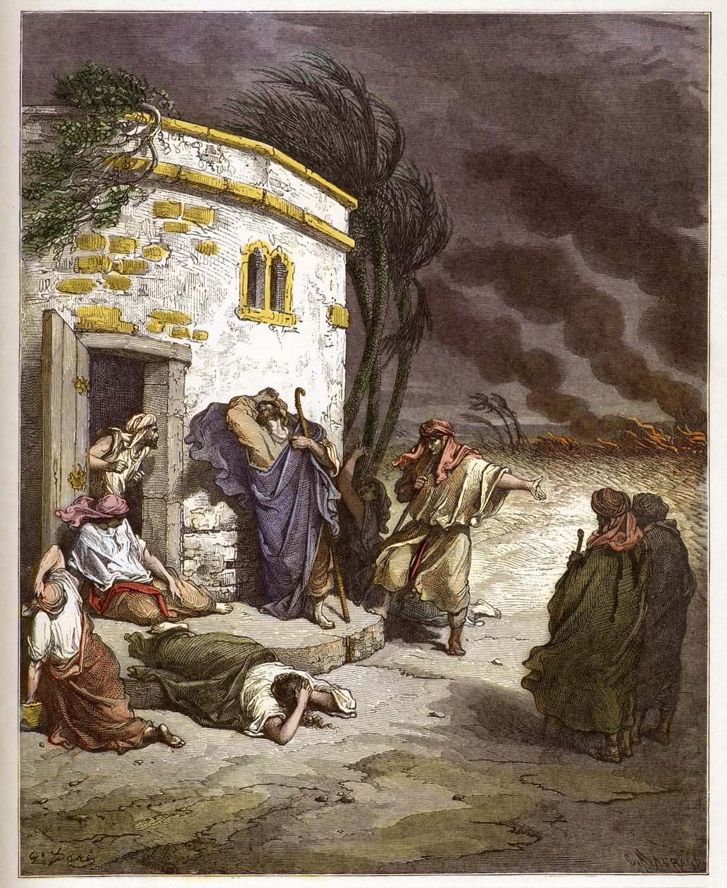 سماع أيوب لدماره - أيوب متعلم - نقش في "إنجيل الإنجيل" بقلم غوستاف دوري (1832-1883) - نقش من "" الكتاب المقدس دوري "" بواسطة غوستاف دور