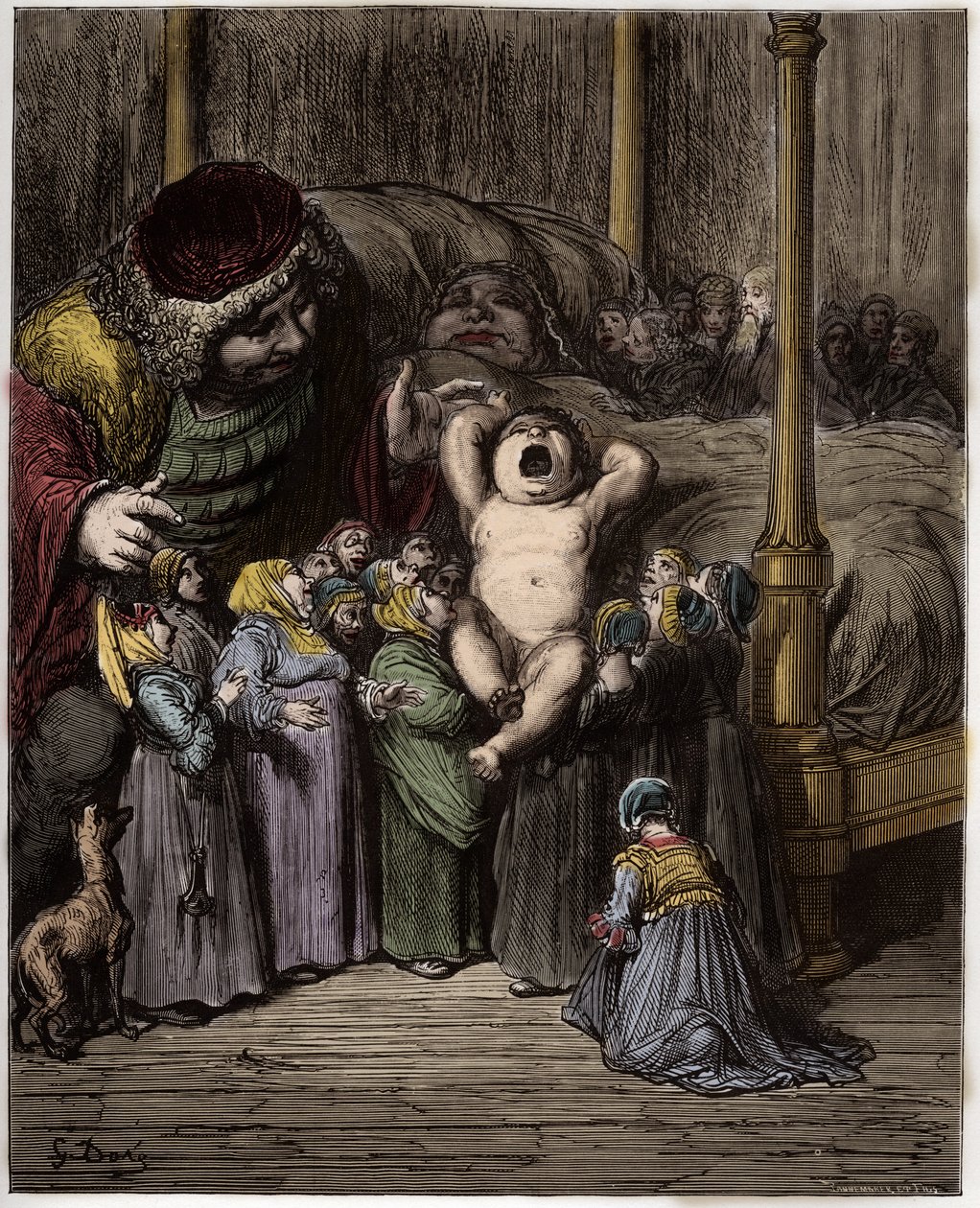 La Birth of Gargantua - ولادة Gargantua - رسم توضيحي من "Gargantua and Pantagruel" بقلم فرانسوا رابليه - نقش لغوستاف دوري (1832-1883) بواسطة غوستاف دور