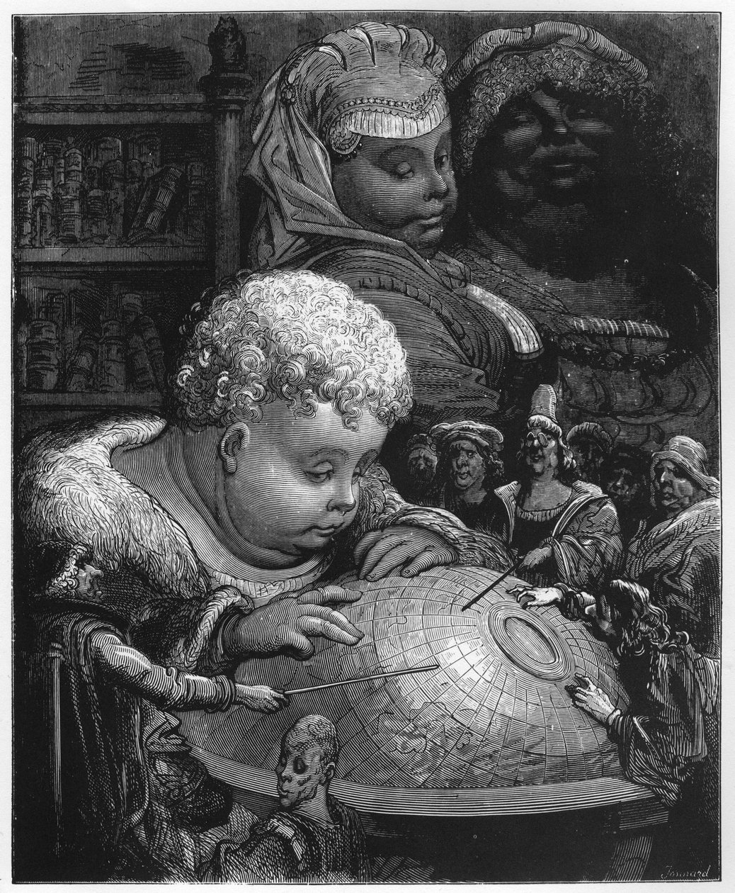 L'education de Gargantua - تعليم Gargantua - رسم توضيحي من "Gargantua and Pantagruel" بقلم فرانسوا رابليه - نقش لغوستاف دوري (1832-1883) بواسطة غوستاف دور