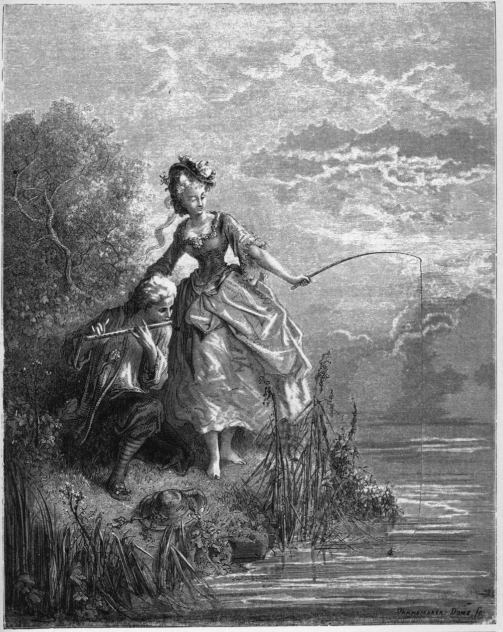 Les Pisces والراعي الذي يعزف على الفلوت - The Fishes and the Shepherd الذي يعزف على الفلوت - من "Fables" للمخرج Jean de La Fontaine بواسطة غوستاف دور