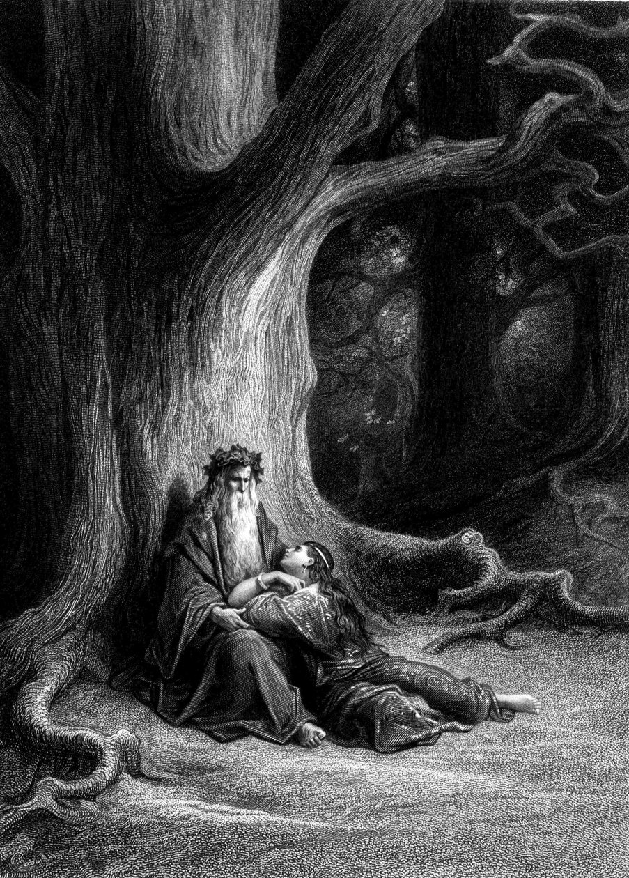 Merlin و Viviane في غابة Broceliande (Cycle des chevaliers de la Table Ronde) - في "" Viviane "لألفريد تينيسون ، رسم إيضاحي لـ G. Doré بواسطة غوستاف دور