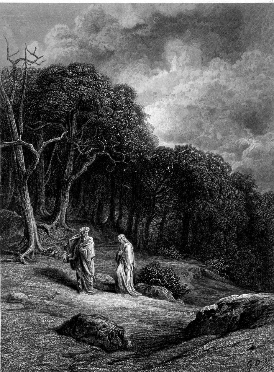 Merlin و Viviane في غابة Brocéliande - في "" Viviane "لألفريد تينيسون ، رسم إيضاحي لـ G. Doré بواسطة غوستاف دور