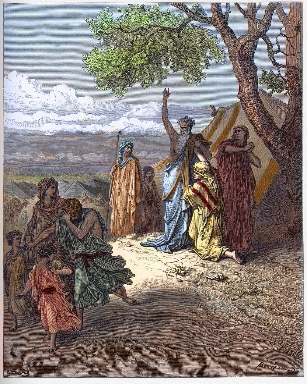 نوح يقود هام بعيدًا - نوح يلعن حام - لعنة شام - البطريرك نوي يلعن حفيده كنعان لخطأ ارتكبه والده شام على جبل أرارات - نقش في "The Bible Illustree" بقلم غوستاف دوري (1832-1883) - نقش من "" دور بواسطة غوستاف دور