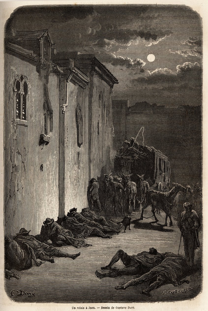 ليلة واحدة في تتابع في خاين. رسم غوستاف دوري (1832-1883) ، لتوضيح رحلته إلى إسبانيا عام 1862 ، مع تش. دافيلير. نقش في "" Le Tour du monde "، تحرير إدوارد شارتون بواسطة غوستاف دور
