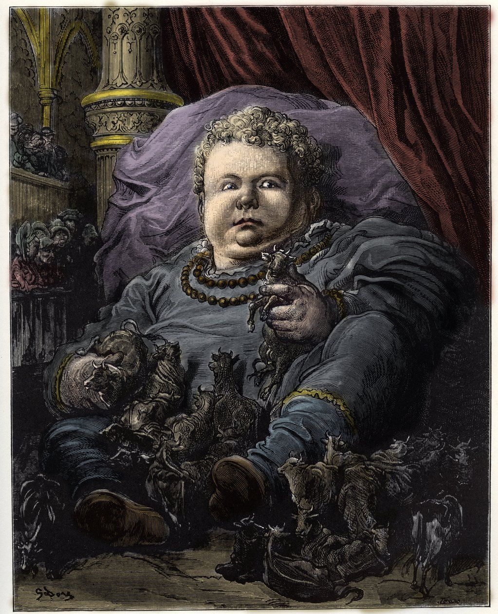Pantagruel ، ابن Gargantua ، يتغذى على حليب 4600 بقرة - يتغذى Pantagruel ، ابن Gargantua ، من حليب 4600 بقرة - رسم توضيحي من 'Gargantua and Pantagruel' ، بقلم فرانسوا رابليه - نقش غوستاف دوري (1832-1883) ) بواسطة غوستاف دور