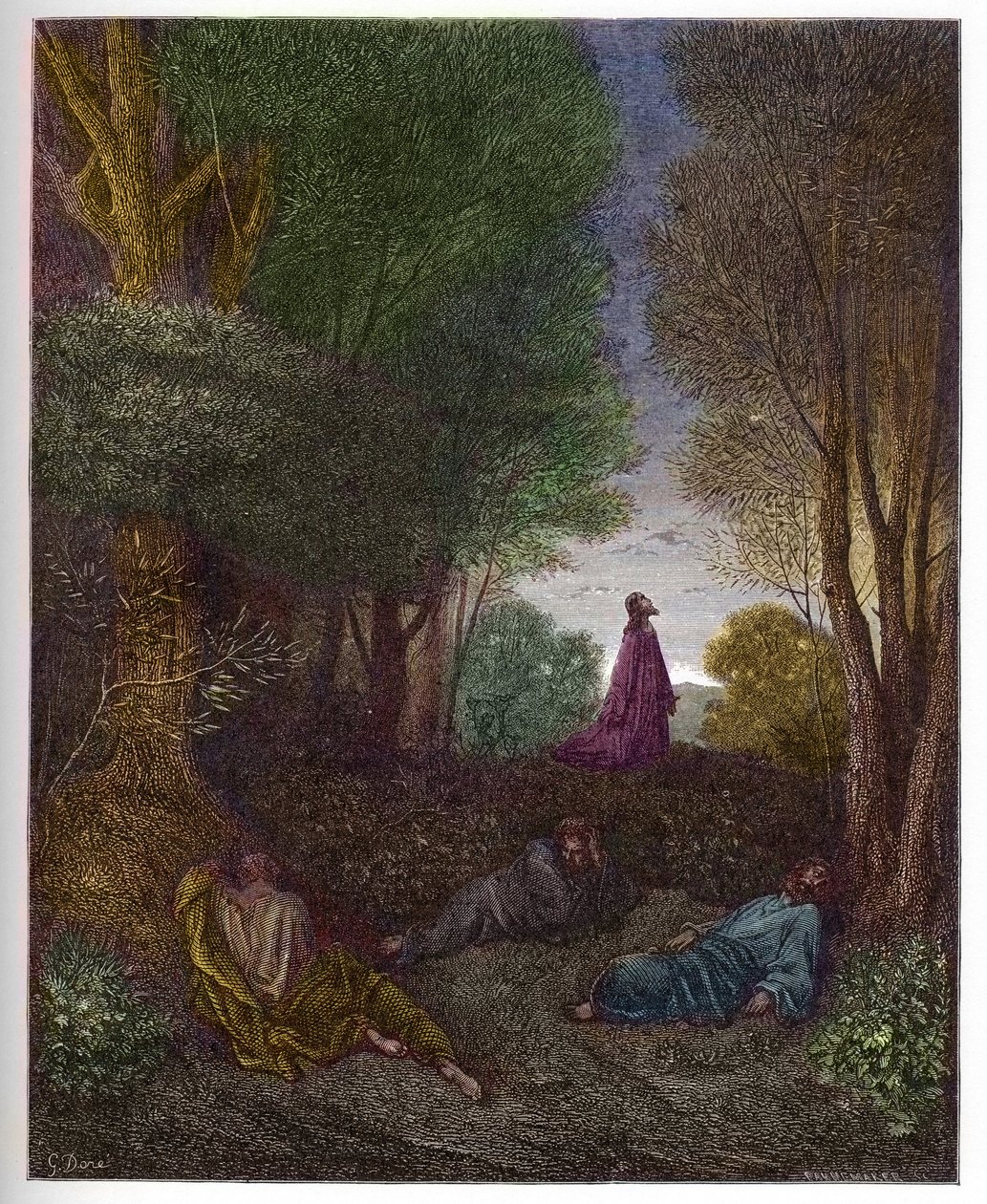 صلاة يسوع في بستان الزيتون - صلاة يسوع في بستان الزيتون - نقش في "The Bible illustree" بقلم غوستاف دوري (1832-1883) - نقش من "" الكتاب المقدس دوري " بواسطة غوستاف دور