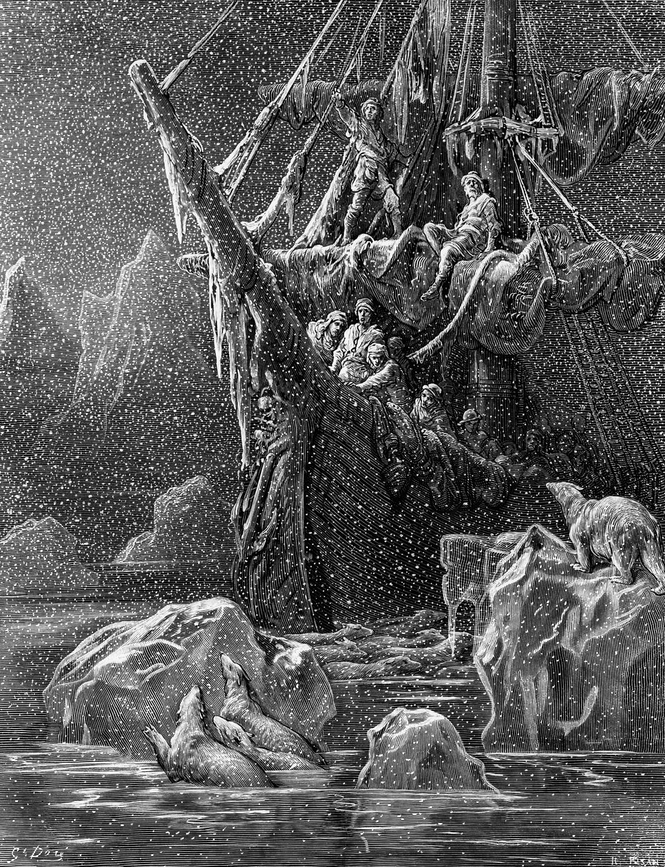 سفينة في أنتارتيكا ، مشهد من "The Rime of the Ancient Mariner" بواسطة ST Coleridge ، بواسطة ST Coleridge ، نشره Harper und Brothers ، نيويورك ، 1876 (نقش الخشب) بواسطة غوستاف دور
