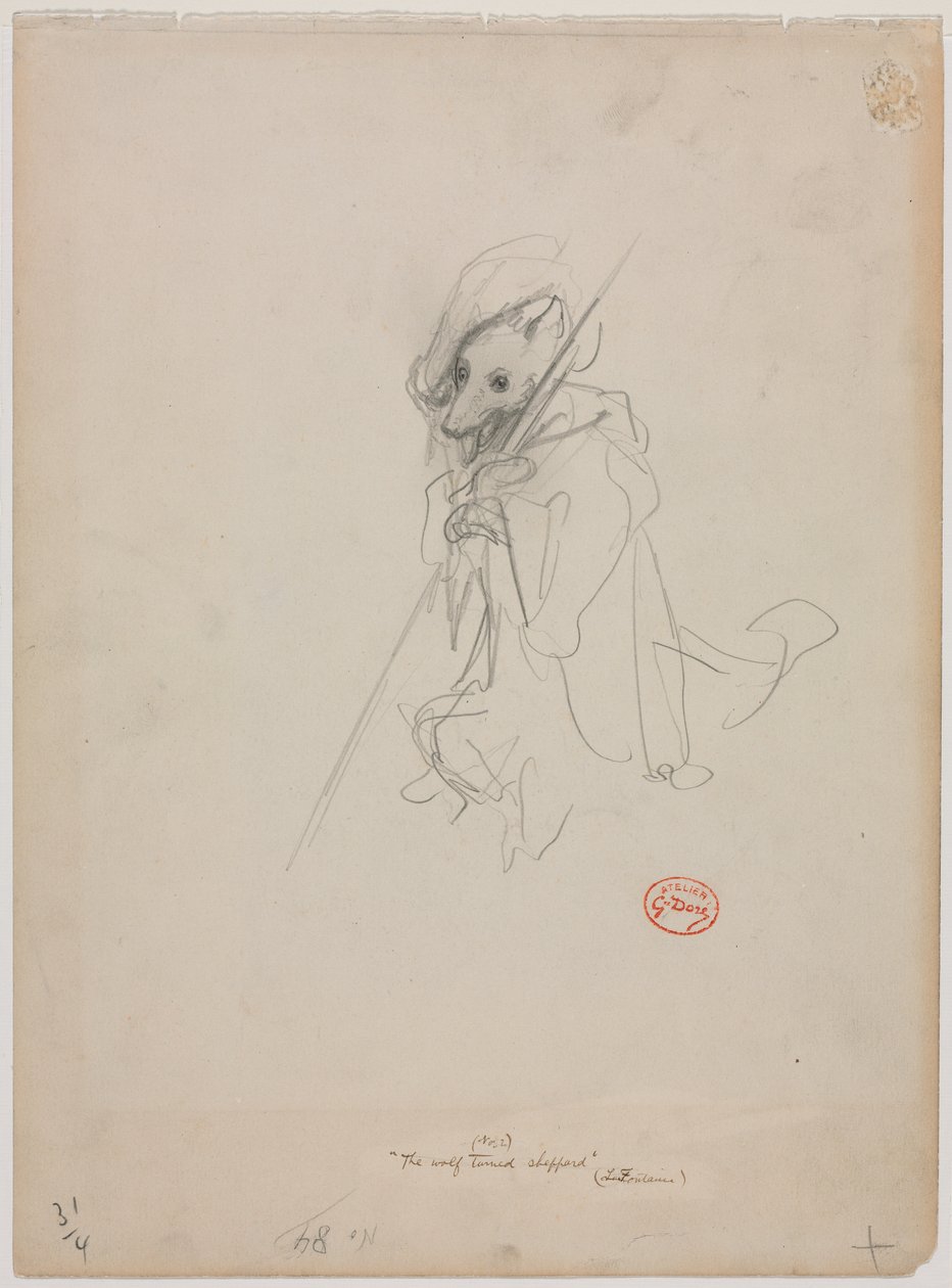 رسم تخطيطي للذئب تحول إلى الراعي ، ج. 1868. بواسطة غوستاف دور