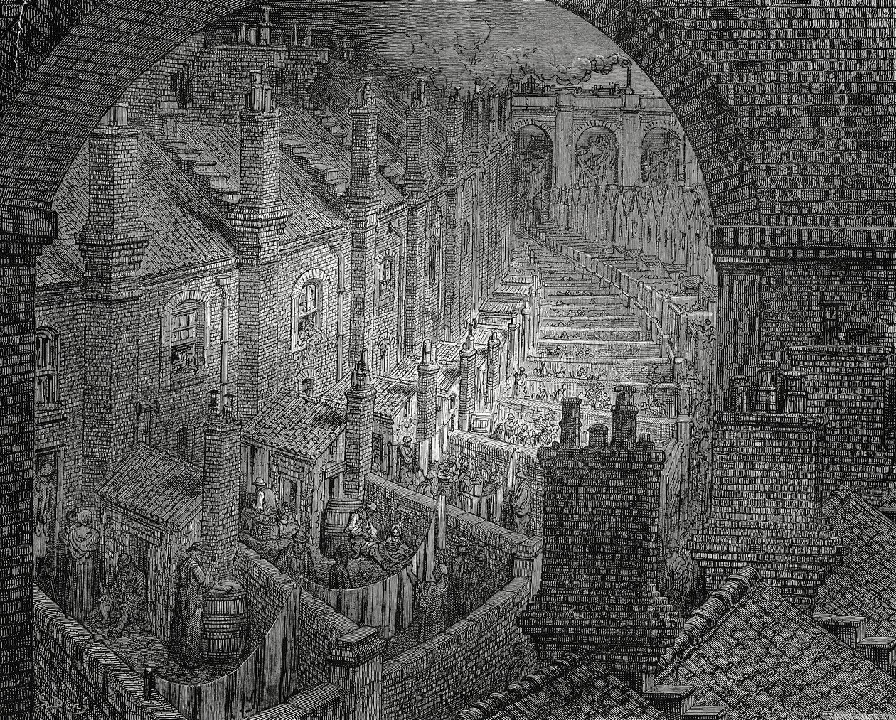 الأحياء الفقيرة في لندن ، نقش لغوستاف دوري (1832-1883) بواسطة غوستاف دور