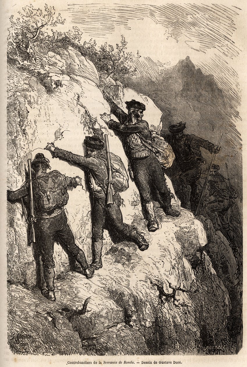 مهربون من سيرانيا دي روندا. رسم غوستاف دوري (1832-1883) ، لتوضيح رحلته إلى إسبانيا عام 1862 ، مع تش. دافيلير. نقش في "" Le Tour du monde "، تحرير إدوارد شارتون بواسطة غوستاف دور