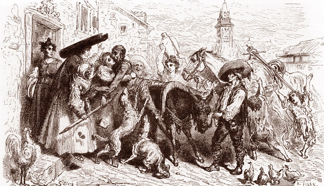 وصول Quixote المضروب إلى المنزل نقش غوستاف دوري (1832-1883) لـ "L