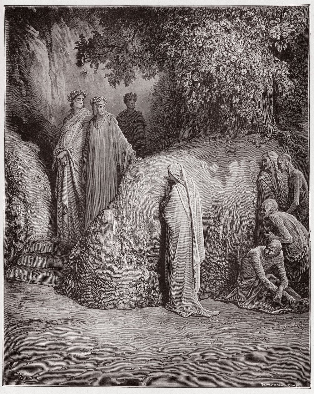 الكوميديا الإلهية (La Divina Comedia ، La Divine Comedie) ، Purgatorio ، Canto 23: Dante يتعرف على ظل Forese بين الشراهة - بواسطة Dante Alighieri (1265-1321) - رسم توضيحي لـ Gustave Dore (1832-1883) بواسطة غوستاف دور
