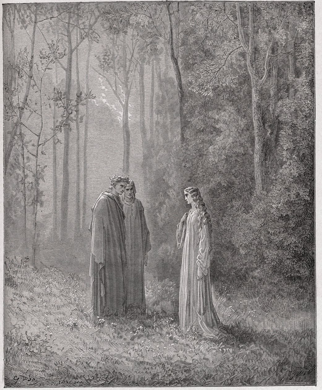 الكوميديا الإلهية (La Divina Comedia ، La Divine Comedie) ، Purgatorio ، كانتو 5: دانتي يتحدث مع بيا دي تولومي (تولومي) - بقلم دانتي أليغيري (1265-1321) - رسم من غوستاف دوري (1832-1883) بواسطة غوستاف دور